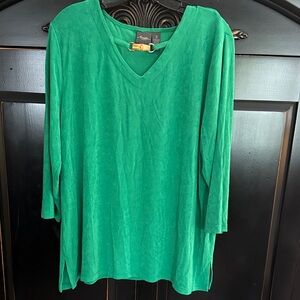Chico's Emerald Green V-Neck 3/4 Sleeve Top
